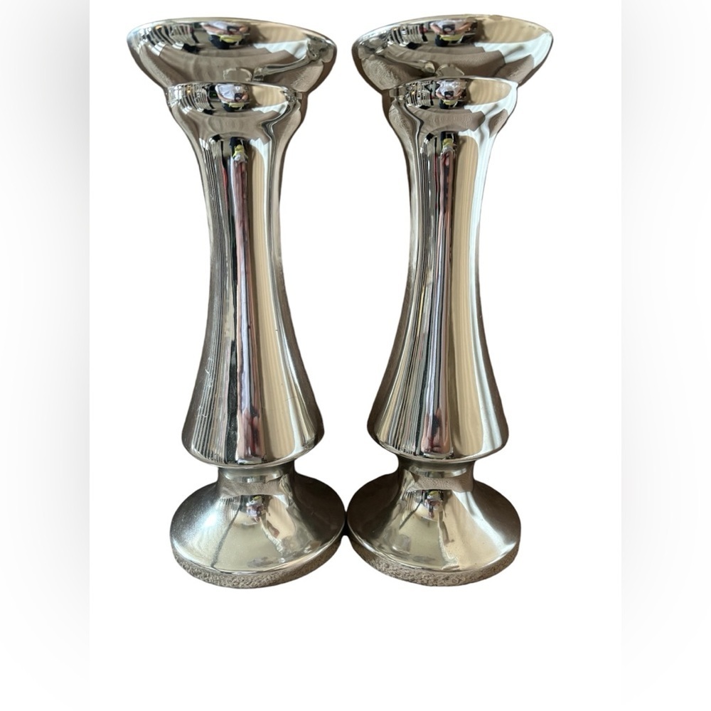 Robert Stanley home collection tall candlestick holders silver metal 2 total